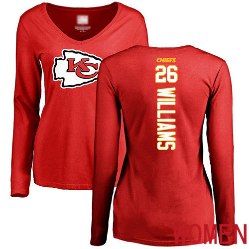 Women Football Kansas City Chiefs #26 Williams Damien Red Backer Slim Fit Long Sleeve T-Shirt